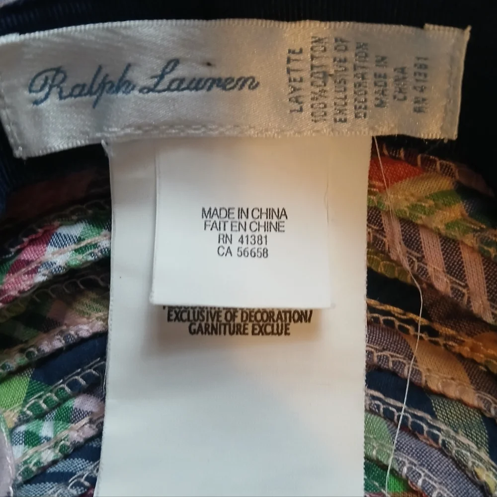 Kids Ralph Lauren Bucket Hat Bonnet with Chin Tie Patchwork Cottage Core Preppy